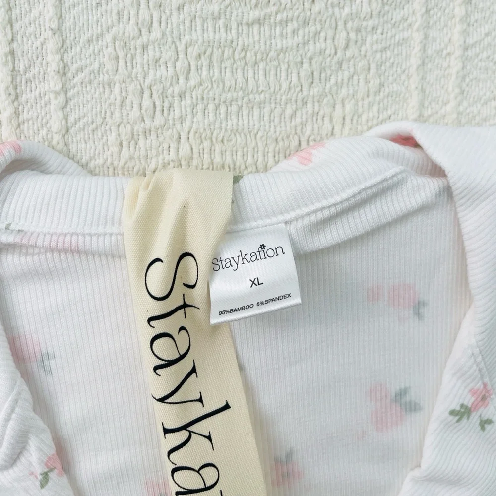 NWT StayKation Pj Lounge Bamboo Floral Ribbed Sleep Shirt / Dress Size XL
